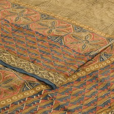 Sanskriti Vintage Saree Cream 100 Pure Crepe Silk Floral Printed Sari 6Yd Fabric