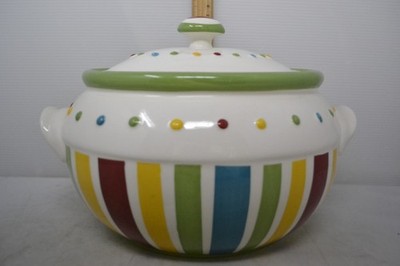 Celebrating Home Simply Summer Stoneware Pot Treats Jar 1 Gal Lid Stripes Dots