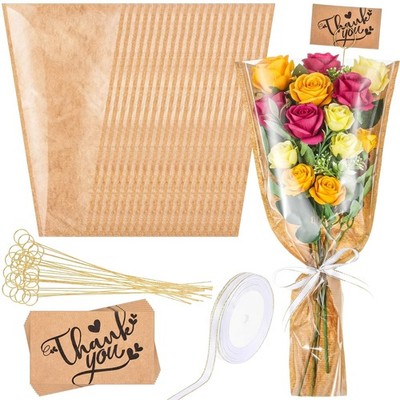 50 Pack 16.5 '' Flower Wrapping Bag Bouquet Kraft Paper Pack Sleeve with Flor...