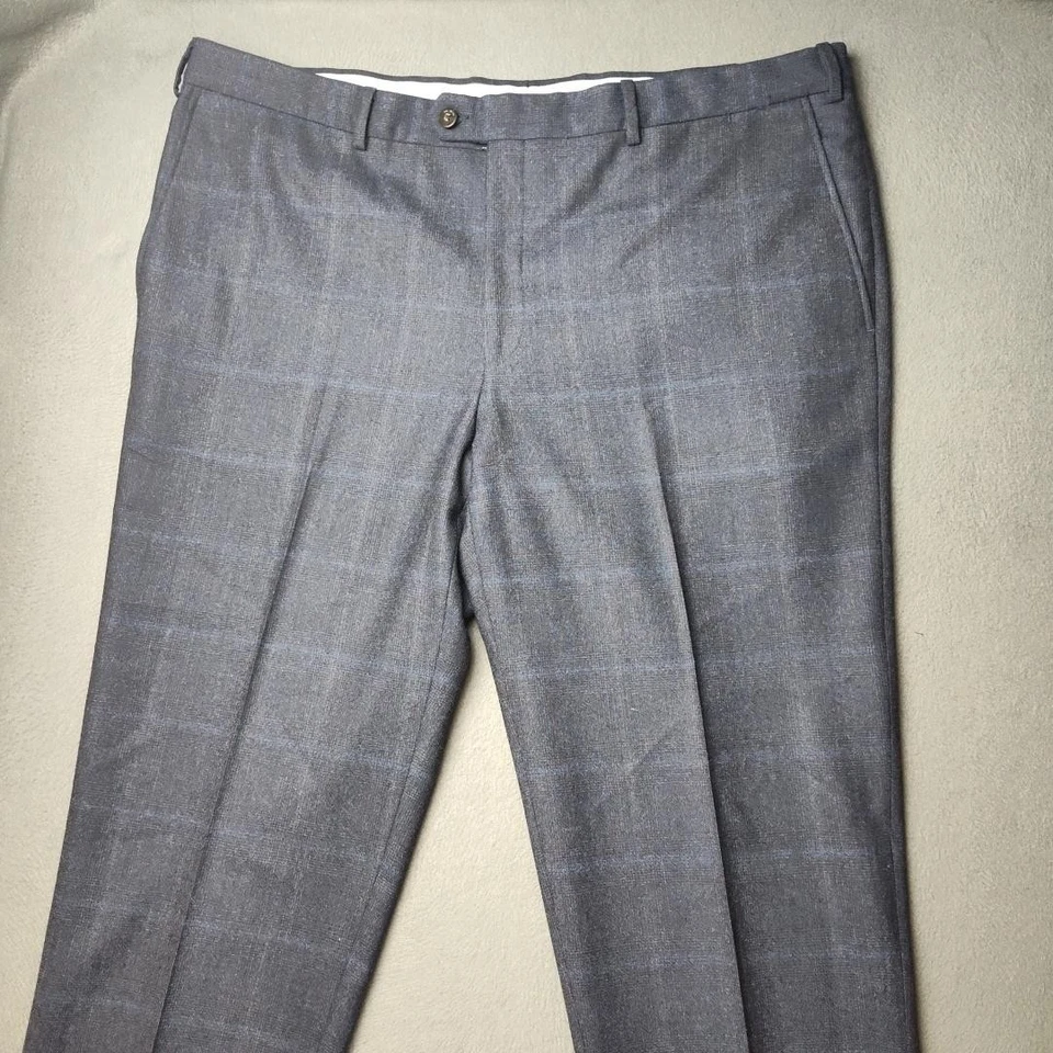 Pal Zileri Pants Mens 56R 40x32 Blue Windowpane Wool Dress Trousers Flat Front - Image 2 of 4