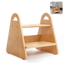 Wooden Step Stool for Kids and Toddlers, Bamboo Two Step Stool with Bonus Saf...