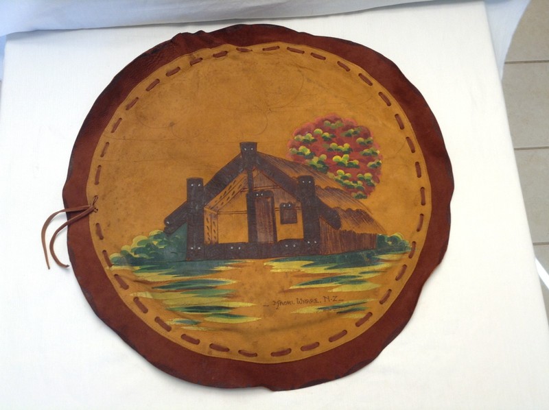 Vintage 1940s Maori Whare New Zealand Leather Cushion - RARE