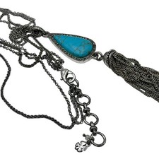 Lucky Brand Silver Tone teardrop Shaped Large Turquoise Tassel Pendant