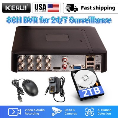 5 IN 1 8CH 1080P DVR H.265+ Surveillance DVR 2TB HDD Push Alert Remote Access