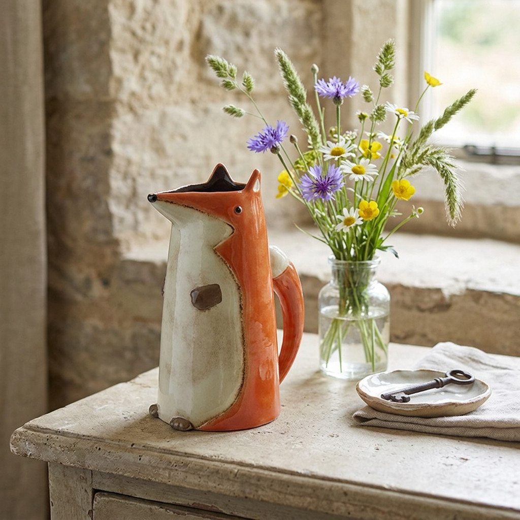 Heaven Sends Ceramic Fox Design Jug Unique Home Accessories Flower Vase Decor