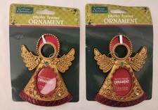 ORNAMENT PHOTO FRAMES 2 ANGEL HOLIDAY MEATEL / RHINESTONES
