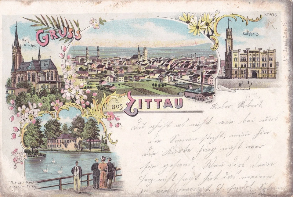 AK Litho Gruss aus Zittau 4 Motive color um 1900 gel. - Bild 1 von 1