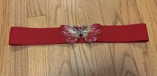 Vintage Women s Elastic Belt Red Enamel Butterfly One Size Stretch 80 s
