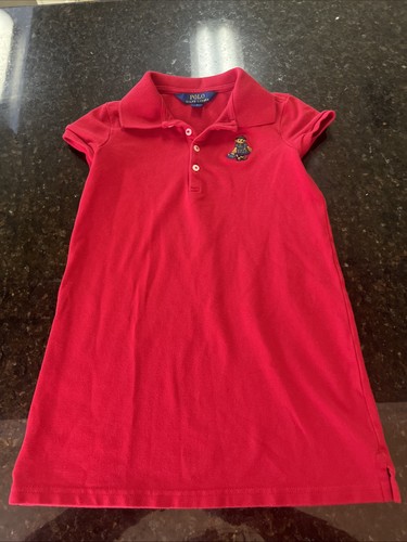 Polo Ralph Lauren Girls Dress Sz 6 Polo Bear Red Preppy School Collar