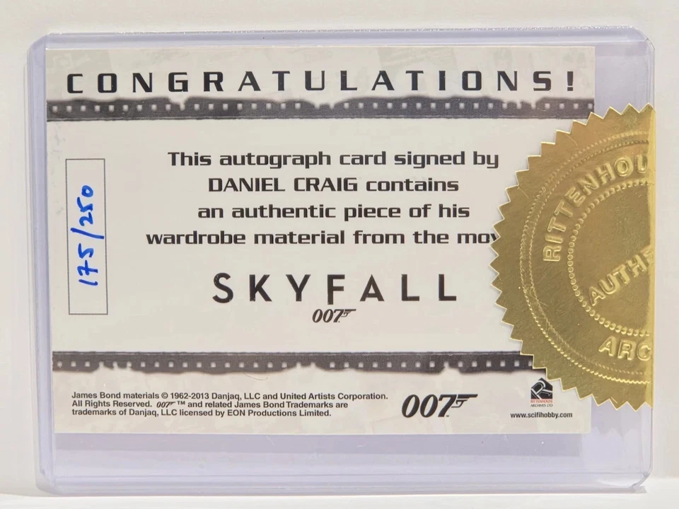 James Bond Archives 2015 Auto Autograph Relic Card Daniel Craig Skyfall #175/250 - Image 4 of 4