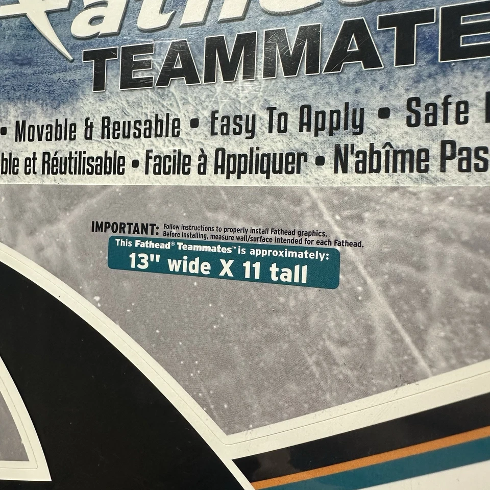 Calcomanía de vinilo pelar y pegar de hockey de los tiburones de San José - NHL Fathead Teammates nueva Foto 3 de 3