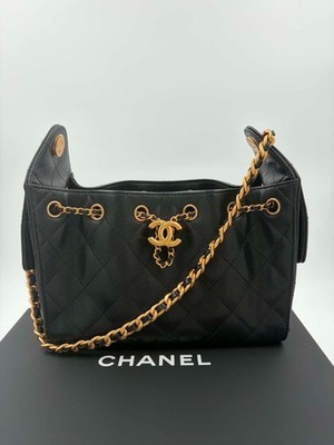 Chanel Mini 25 Hobo Bag Black Caviar Antique Gold Hardware 26S