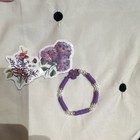 Purple & White Plastic Beaded Stretch Slip-On Bracelet, Flower Theme — photo 2