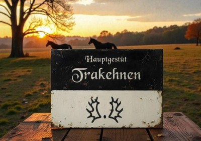Hauptgestüt Trakehnen Ostpreußen Pferde Pferdezucht Metallschild Schild Alu