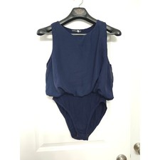 Boohoo Night Navy Blue Sleeveless Chiffon Overlay Bodysuit