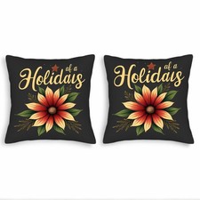 Set of 2 Decorative Throw Pillow Covers 18x18in - Vibrant Red Flower Design