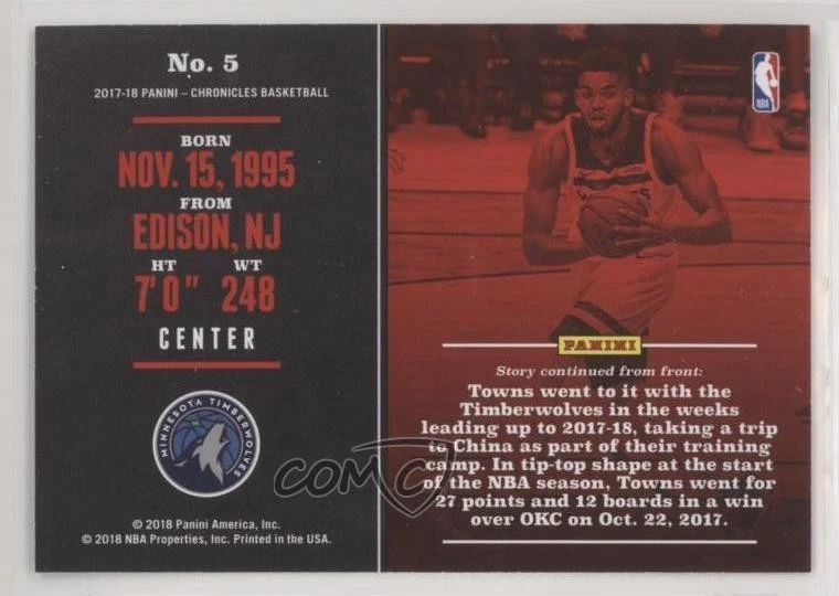 2017-18 Panini Chronicles Pink /99 Karl-Anthony Towns #5 - Image 2 of 2