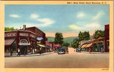 Main Street-Black Mountain, North Carolina-Vintage Linen Postcard
