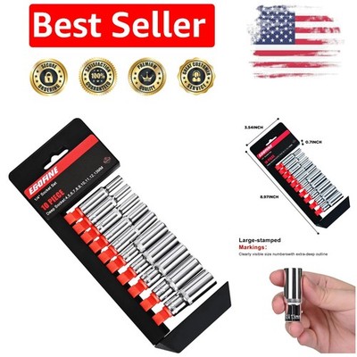 Professional 10PC 1/4  Drive 6-Point Socket Set with Organized Storage Rack