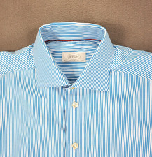 Eton Shirt Mens Size 15 3/4 40 Blue White Stripe Button Down Dress Shirt