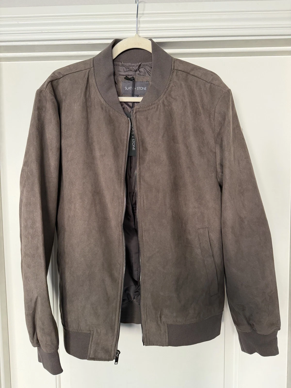 Slate & Stone Men's Faux Suede Bomber Jacket - Taupe Brown image 1