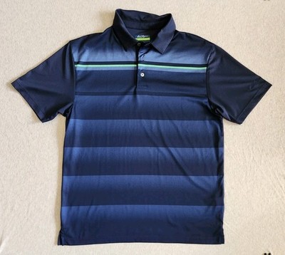 Ben Hogan Fading Stripe Performance Polo Mens Medium Blue Golf Shirt Athletic