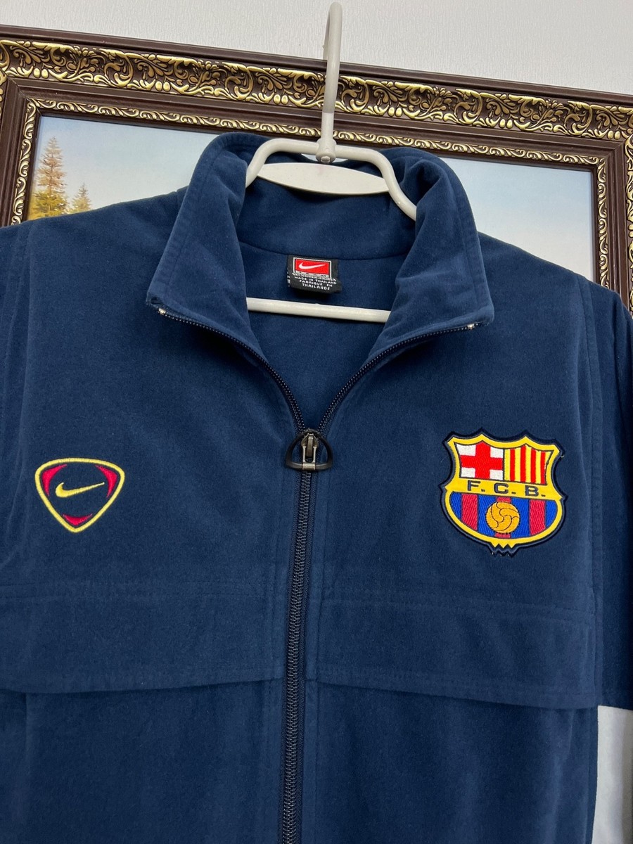 Vintage 90's Nike FC Barcelona Football Fleece Jacket Soccer Blue