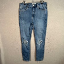Free People Distressed High-Rise Skinny Jeans Size 30 Blue Denim