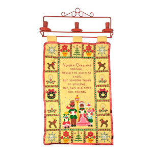 Vtg Bucilla Jeweled Christmas Morning Candle Holder Wall Hanging Carolers 3412