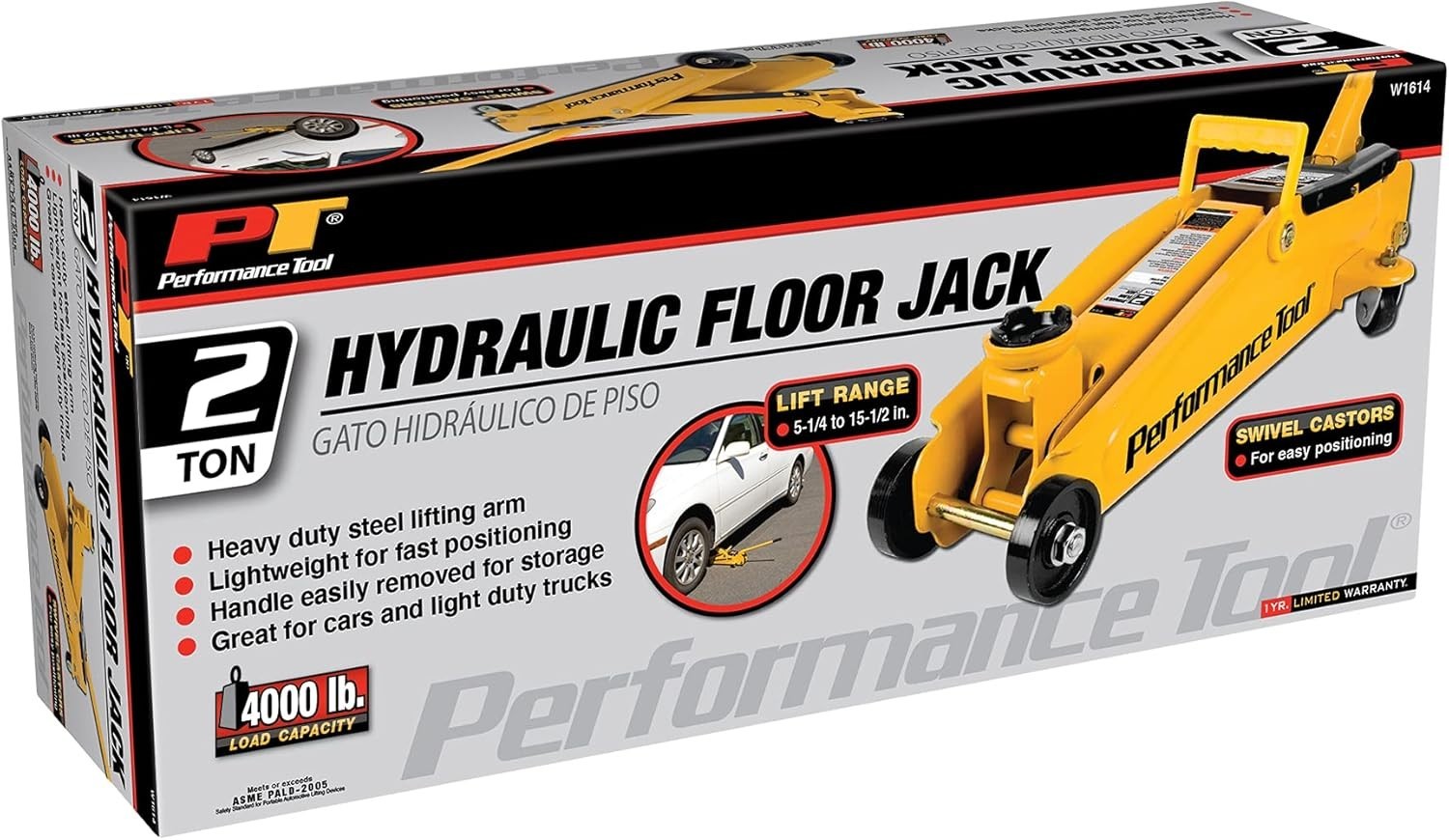 PERFORMANCE TOOL W1614 - 4000 lb Floor Jack w/ 15" Lift