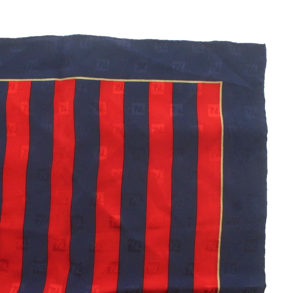 Fendi Scarf Large Size Zucca Pattern Stripe Logo Blue Red Women's Authentic thumbnail 7