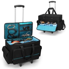 Large Rolling DJ Cable Bag, Padded Gig Bag with Detachable Trolley Divider,...