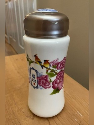 NEW Travel Thermos   Stainless Steel Lid   Bird & Floral Design