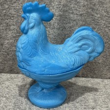 Vintage Standing Rooster on a Nest Blue Slag ...