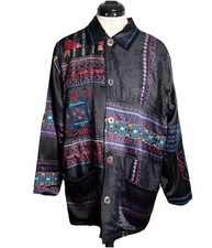 CHICO'S Womens 100 SILK Embroidered silk Lined Classic blazer Light Jacket Sz:1