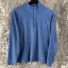 LL Bean Size M Fleece 1/4 Zip Mock Neck Sweater Blue Long Sleeve Outdoor