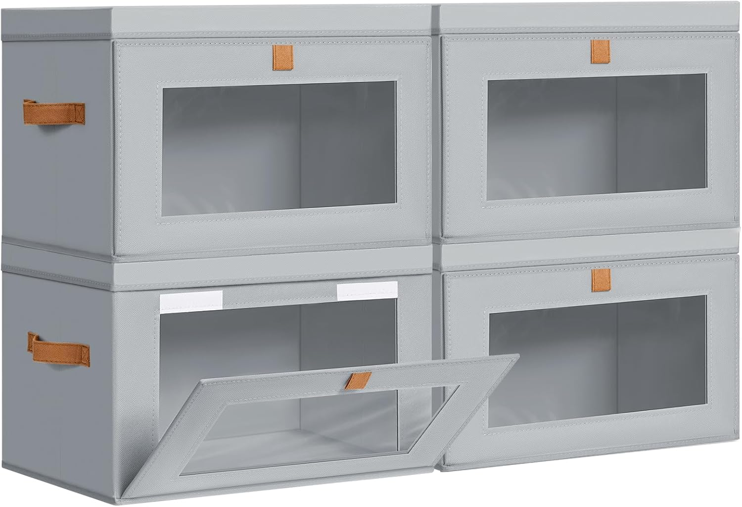 Storage Bins with Lids - 4 Pack Large Fabric Closet Organizer with Window & Hand