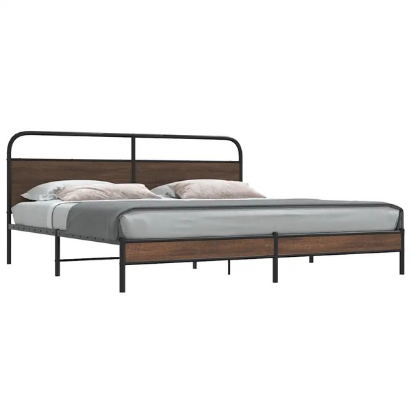 Metallbett 200X200 Cm Ohne Matratze, Bettgestell In Eichenoptik Braun-image