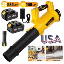 Cordless Leaf Blower 580CFM/160MPH & 6 Speed Levels Electric w/2 Batteries 4.0Ah