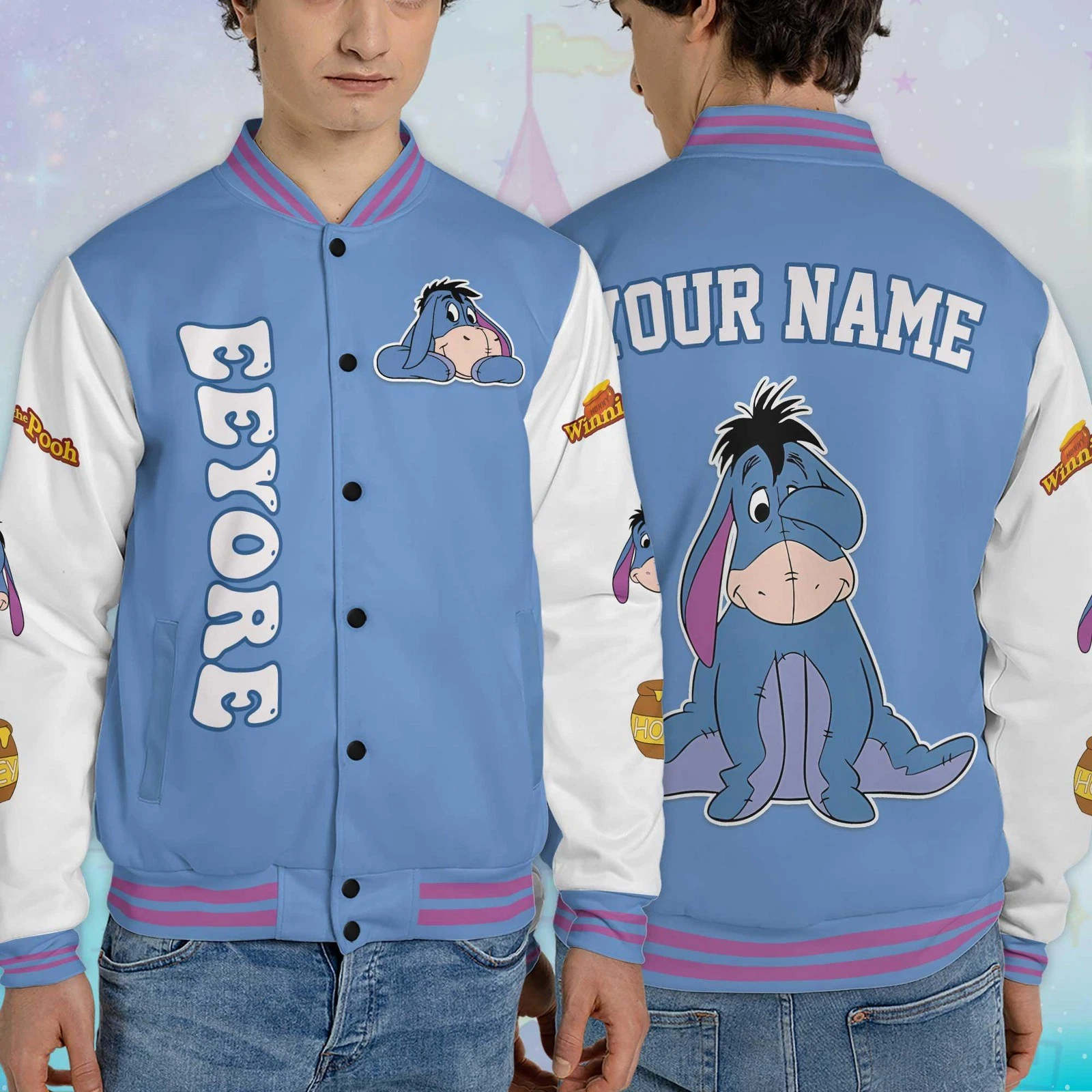 Personalized Eeyore Cute Donkey Winnie The Pooh Cartoon Xmas Baseball Jacket