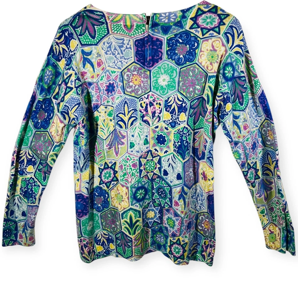 Suéter Talbots Para Mujer Grande Estampado Azul Cuello Redondo Algodón Manga Larga Pullover Foto 4 de 4