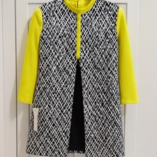 Vintage 1960 s MOD Dress Coat Set. NOS Yellow/Black Geometric 2-Piece With Tag