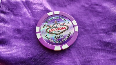 $500 High Roller Casino Las Vegas Nevada Token Magnet 2 Sided Purple & White