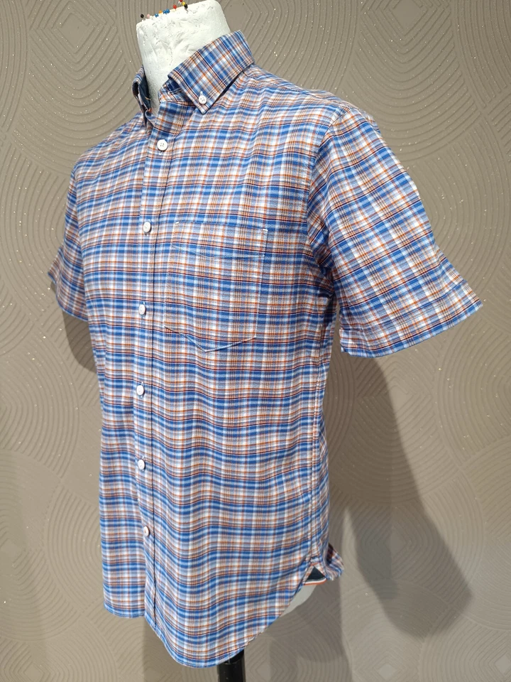 Blue Harbour Relaxed Fit Blue & Red Check Short Sleeve Shirt - Men's Size Small - Image 4 of 4