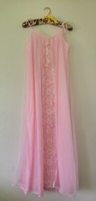 Vintage 70s DOUBLE LAYER Ruffle Nylon Baby Pink NIGHTGOWN Babydoll Size S/M