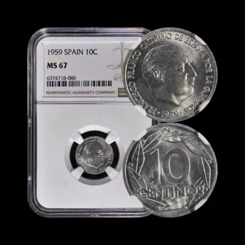 SPAIN. 1959, 10 Centimos - NGC MS67 - Top Pop 🥇 Francisco Franco, Caudillo