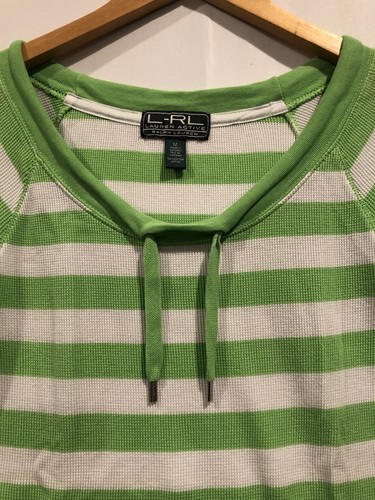 Ralph Lauren Active White/Green Striped Waffle-Knit Tee Sweater Top (Size M) - Picture 5 of 11