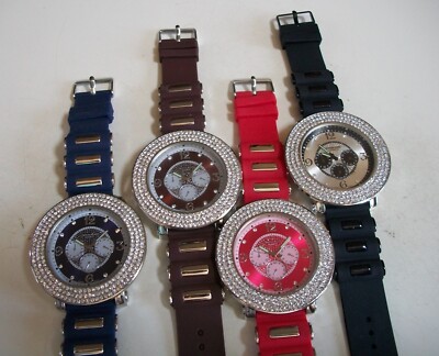 MEN'S TECHNO KING STONES BLACK, RED, BROWN & BLUE SILICONE BAND HIP HOP WATCH