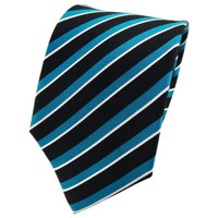 Tigertie Seidenkrawatte Blau TüRkis Schwarz Silber Gestreift - Krawatte Seide