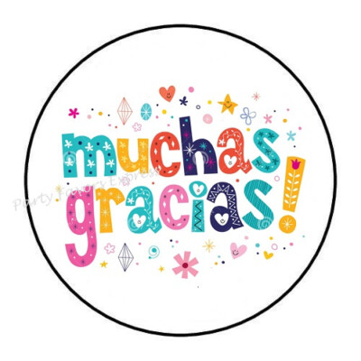 30 Muchas Gracias Thank You Scrapbook Stickers 1.5" Round Envelope Seals Labels 4 thumbnail image